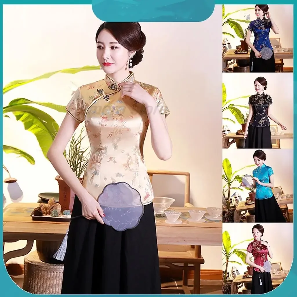 

Women Chinese Style Buckles Improved Retro Cheongsam Tops Chinese Retro Tang Suit Women's Hanfu Zen Tea Clothes Overalls