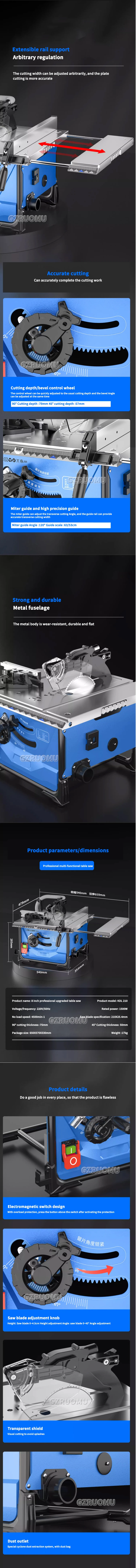 8.5 Inch Wood Working Table Saw - Household Dust-Free Saw Multifunctional Precis