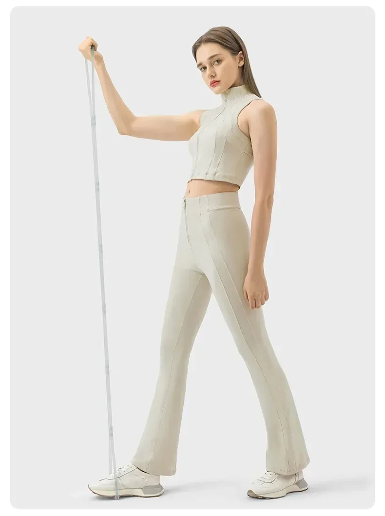 Lemon Spring/Summer New High Collar Anti Glare Zipper Vest H-shaped Beauty Back Yoga Dress Women's Mesh Breathable Fitness Vest