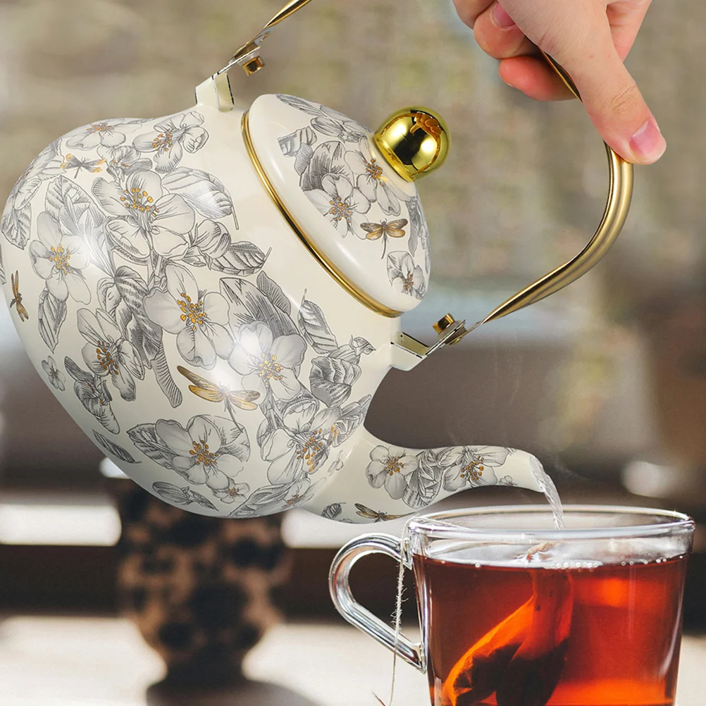 Large Capacity Retro Enamel Pot Vintage Tea Kettle Stovetop Kettle Quick Boiling Water Heater Enamel Teapot Kitchen Tool