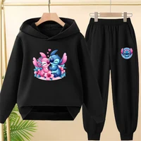 children's outerwear clothing girls pink Hoodie+pants Age 2-12 boys Anime Stitch printing Suitable hooded autumn sweatshirt set