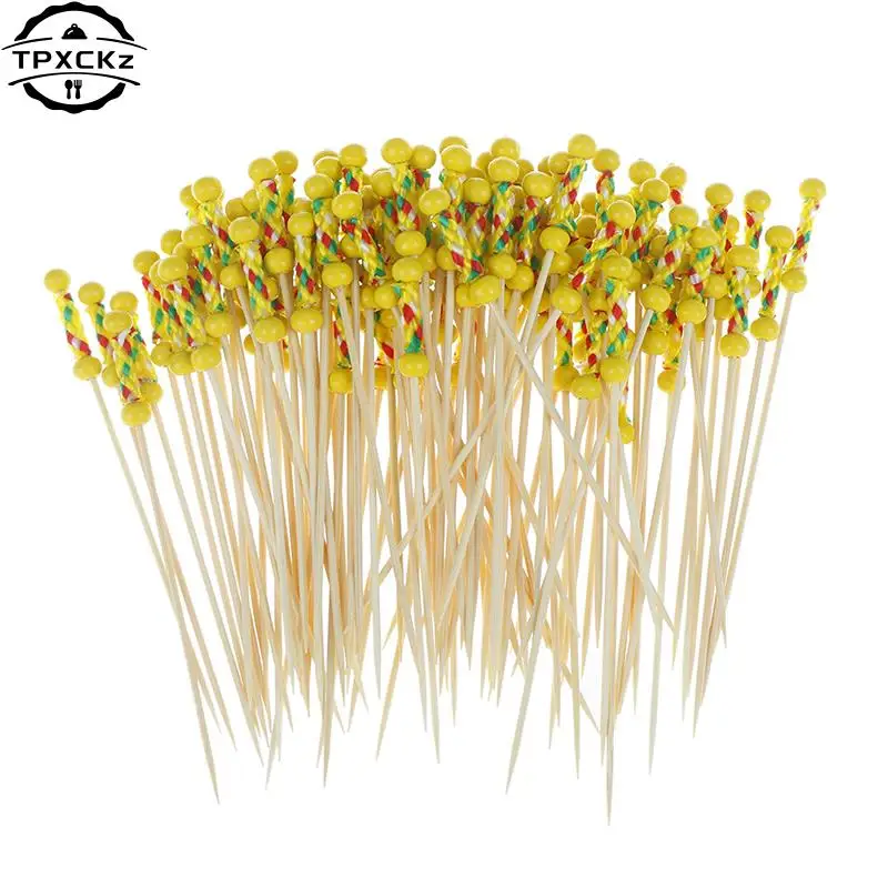 Bamboo Food Picks Cupcake Fruit Fork Party Cake Dessert Salad Vegetable Sticks Cocktail Toothpick Skewer 100pcs