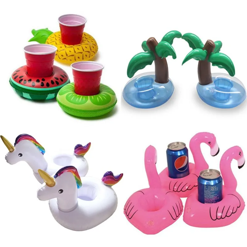 

12PCS Inflatable Cup Holder Unicorn Flamingo Drink Tray Swimming Pool Float Bathing Toy Party Decoration Bar Coasters