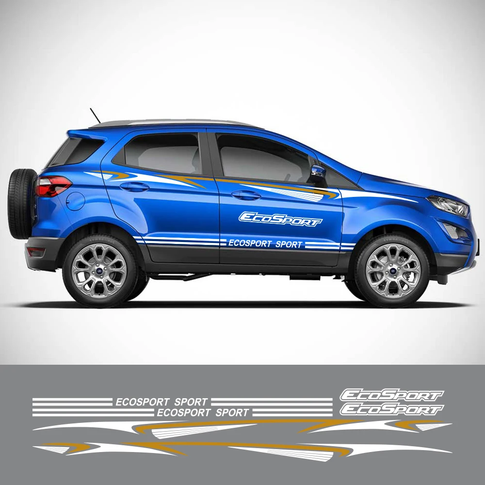2pcs Car Door Side Stickers For Ford Ecosport Vinyl Film Sport Racing