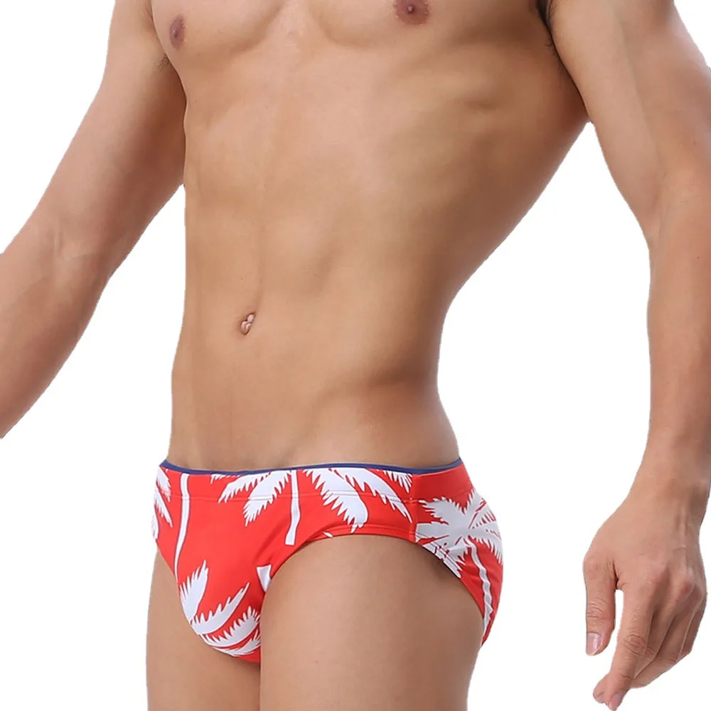 Men's Speedos with Cup Style Coconut Tree Print Beach Vacation Style Sexy Triangle Swim trunks include cups