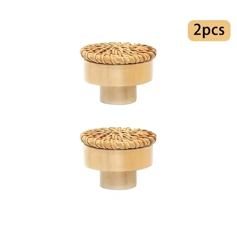 Door Handles Solid Wood Circular Small Rattan Weaving Creative Single Hole Cabinet Wardrobe Shoe Drawer Hardware Minimalist