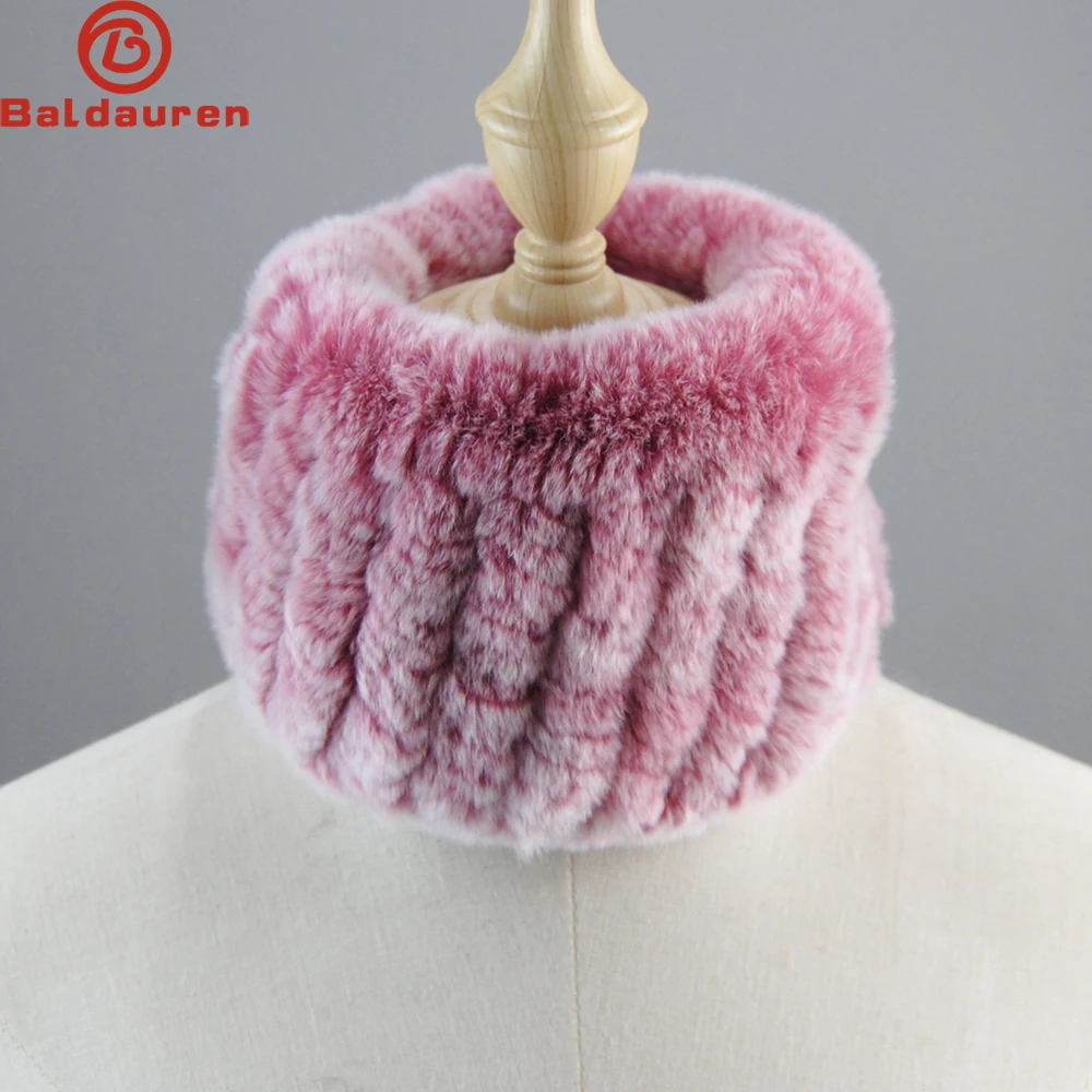 Women Handmade Stretch 100% Real Rabbit Fur Scarf Knit Genuine Rex Rabbit Fur Headbands Girl Natural Rex Ring Scarves