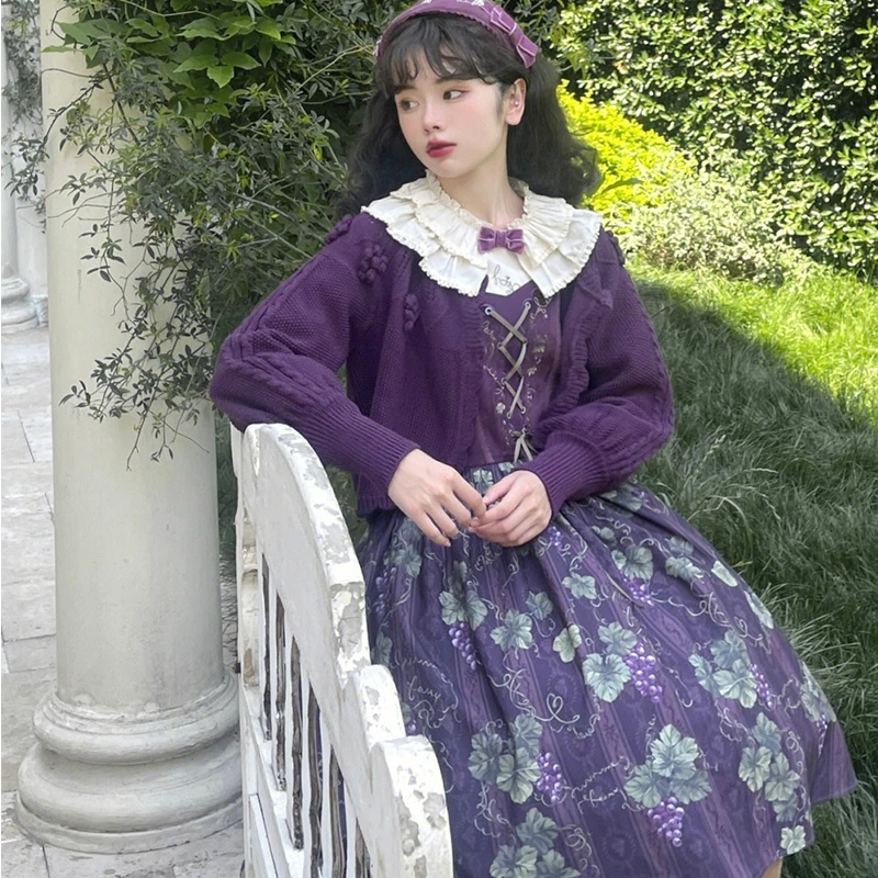 Victorian Gothic Lolita Jsk Dress Vintage Elegant Women Christmas Purple Grape Print Princess Dresses Girls Kawaii Cute Vestidos lolita dress lolita suspender dress suspender dress lolita skirt gothic gowns