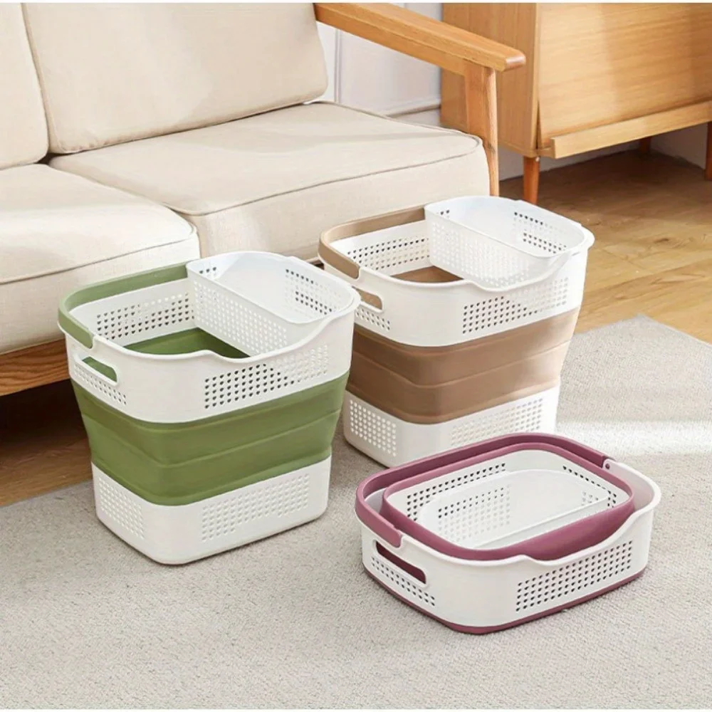 Collapsible-Plastic-Laundry-Baskets, Pop Up Laundry hamper/Storage Container, Foldable Laundry Basket with Handles, Space Saver