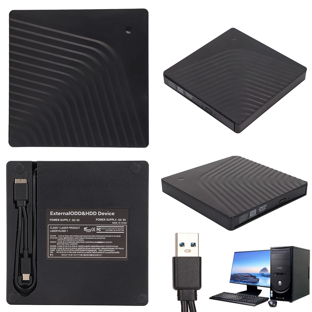 USB 3.0 Type-C DVD Drive External Optical Drives Enclosure Case Portable CD RW DVD Burner Player Enclosure for Desktop Laptop PC