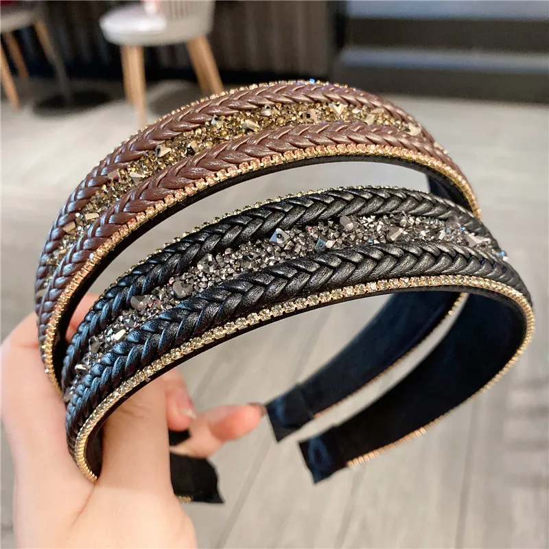 

TwinkLei Luxurious Lady Crystal Headbands for Women Rhinestone Leather Hair Hoop Fashion Traceless Hairband Hair Accessoriesi