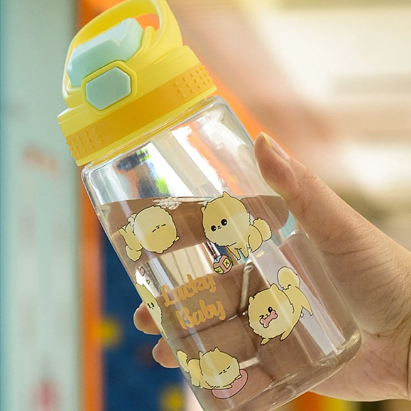 Cartoon Children'S Water Bottle With Straw Leakproof Press Button Easy Open Water Bottle Children'S Cups Kids Water Sippy Cup