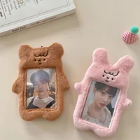 Original Cute Bear and Pink Rabbit Plush Card Holder Set for Korean Ins Polaroid Guka Small Card Display Pendant 1