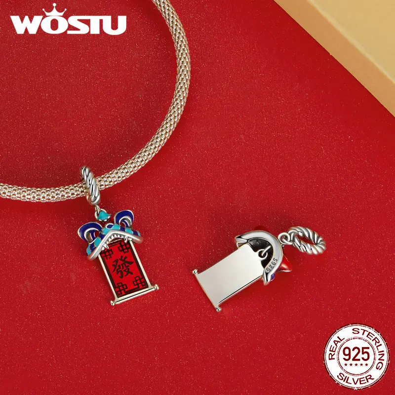 WOSTU 925 Sterling Silver Chinese New Year Series Red KOI Lantern Charm Fortune Cat Bead Fit Bracelet DIY Necklace Jewelry Gift 4