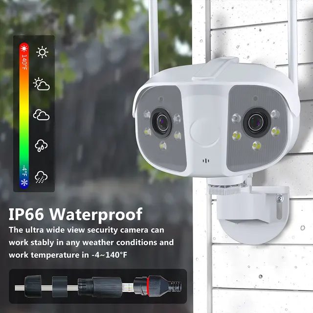 Câmera fixa panorâmica com lente dupla, ângulo de visão amplo 180 °, visão noturna, segurança ao ar livre, PTZ, WiFi, 4K, 8MP, IPC360Home 5