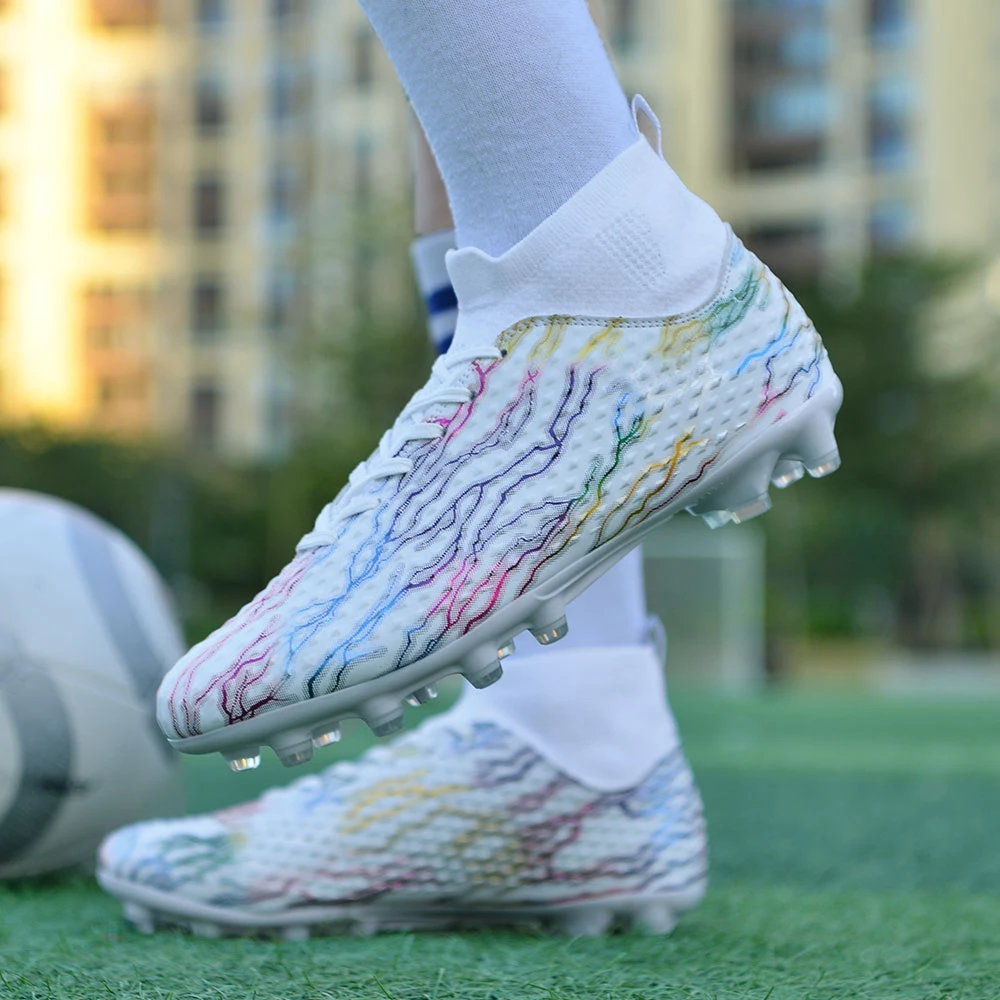 Adult Men's TF/FG New Soccer Shoes High Top Professional Anti-Slip Durable Football Boots Children's Outdoor Soccer Sneakers