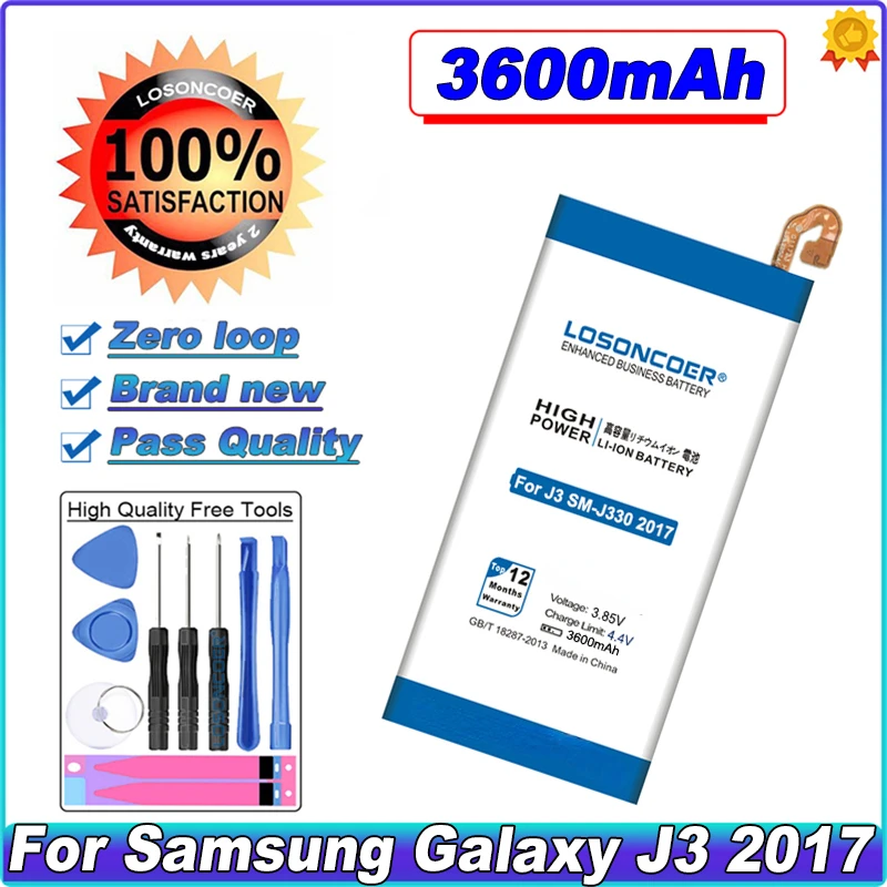 

LOSONCOER 3600mAh For Samsung GALAXY J3 2017 SM-J330 J3300 J330F 2017 Edition High Capacity Phone Battery EB-BJ330ABE