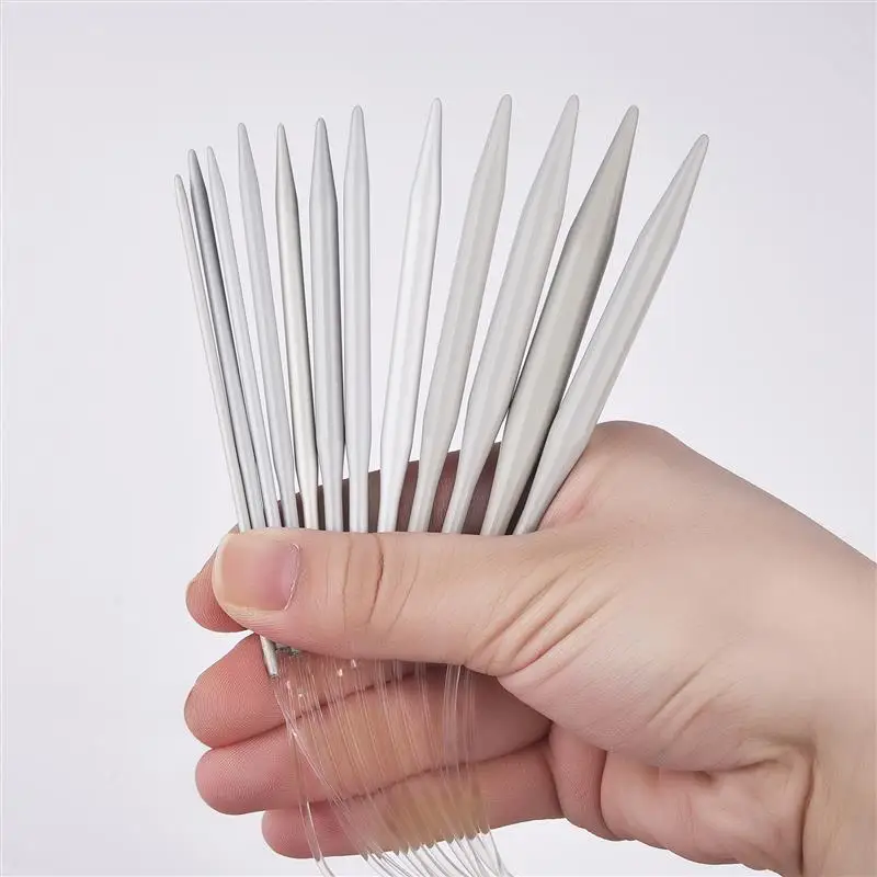 2.0-8mm Sweater Knitting Needle Stainless Steel Ring Needlework 40cm Weaving Circular Knitting Needlework Kits DIY Knitted Tool
