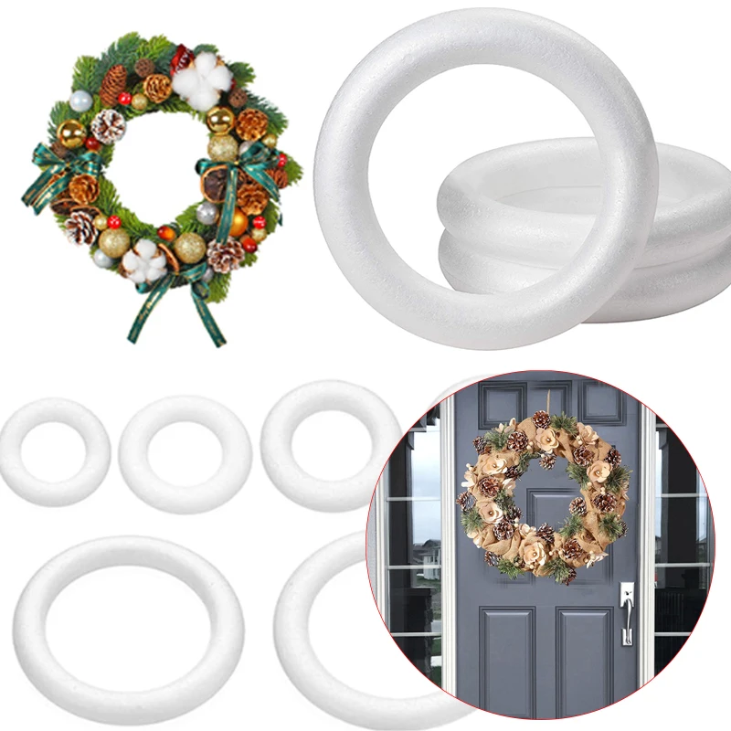 1pcs Polystyrene Foam Wreath Ring Christmas Wreath For DIY Christmas Natal  Kids Painted Wedding Party Flower Garland Decor