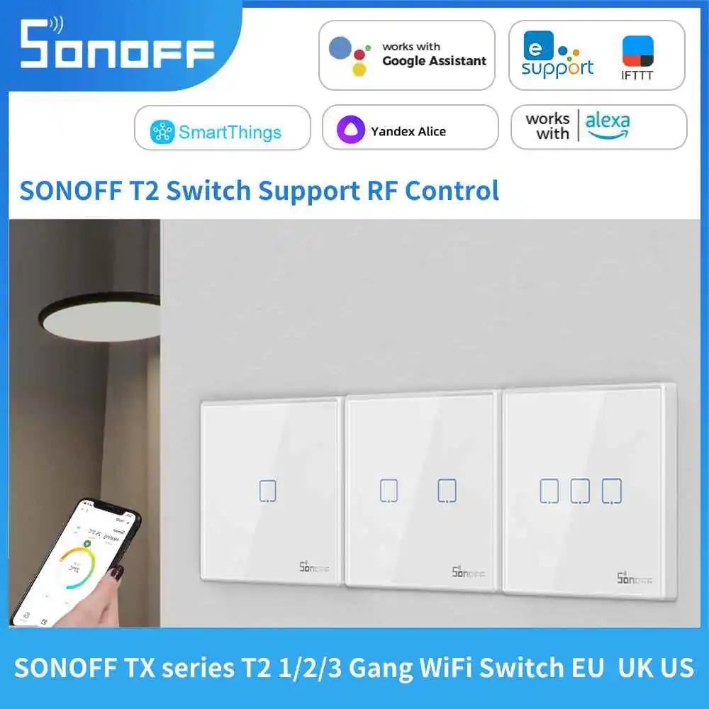 Sonoff-interruptor de Luz de Parede sem Fio Controle Remoto Alexa Coisas Inteligentes Alice tx tx t2 Wifi rf Gang Gang Gang T2eu-rf