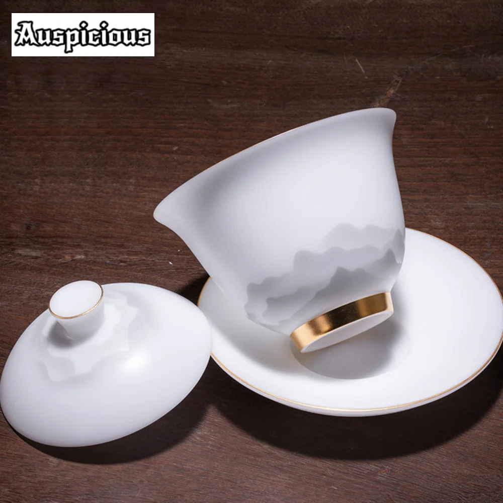 180ml High End Iced Jade Porcelain Gaiwan Vintage Tea Tureen Chinese Tea Maker Cover Bowl Ceremony Accessories Collection
