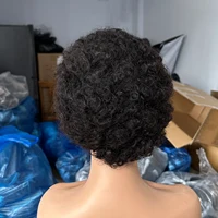 Perruques brésiliennes courtes coupe lutin pour femmes noires cheveux humains Afro crépus bouclés perruque africaine bouclée pleine Machine faite perruque 2