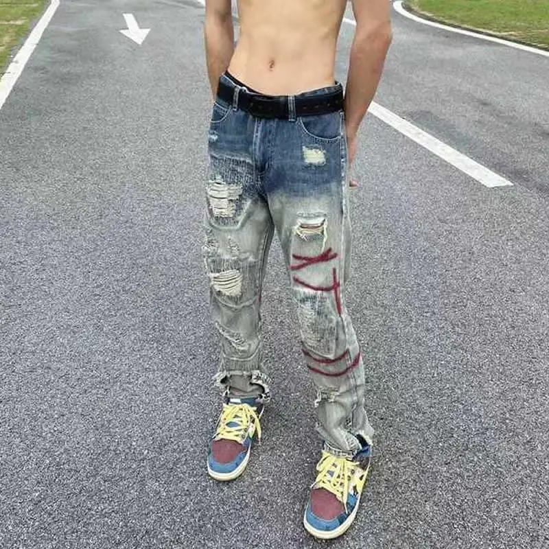 Men Streetwear Vintage Skinny Destroyed 