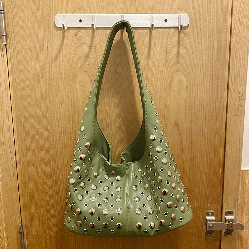Large Capacity Bucket Fashion Rivet Casual Tote Bag Women's Handbag Female Cool High Quality Shoulder Underarm Bag