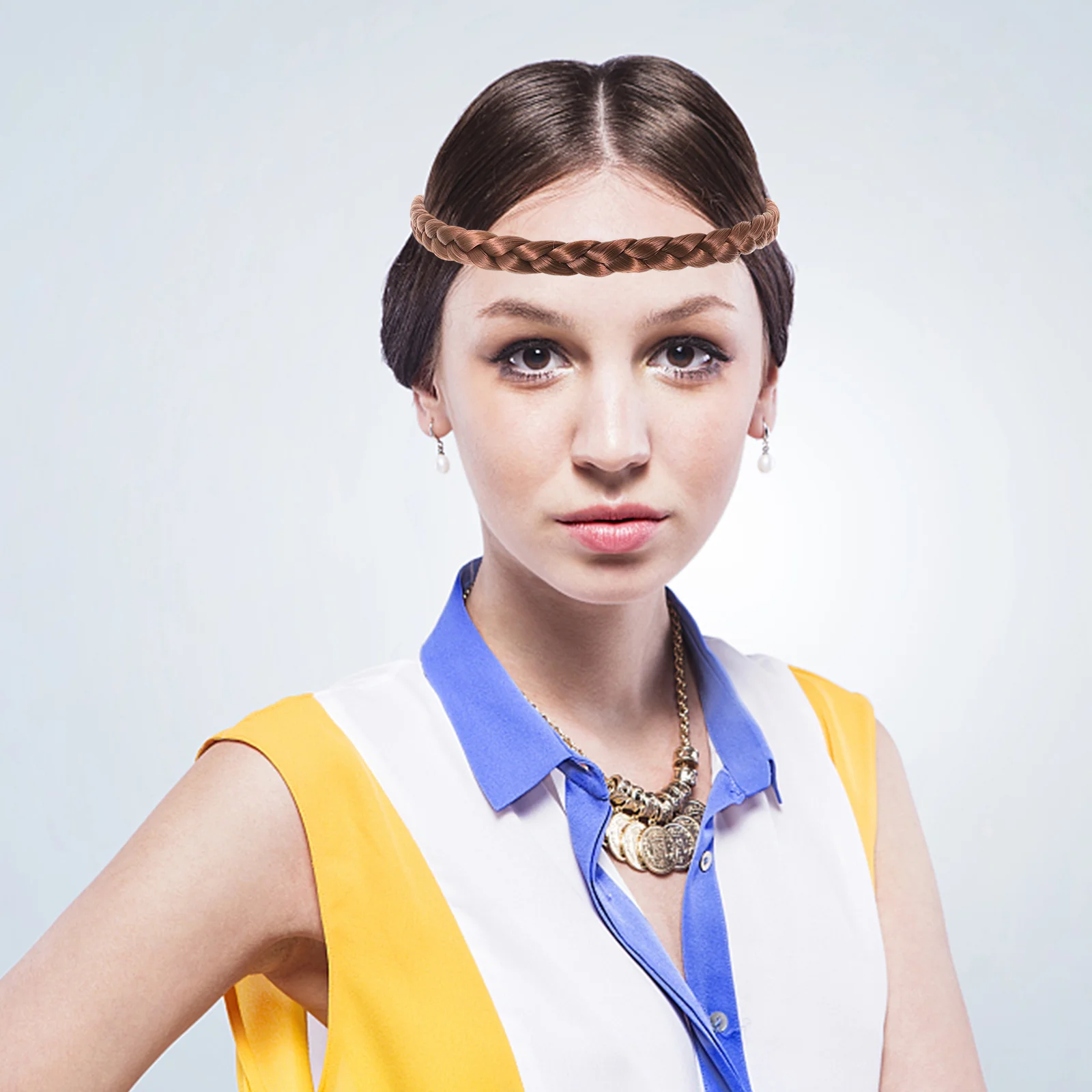 

Fashion Elastic Stretch Hair Braided Headband Classic Wide Braids Synthetic Hair Band Hair Piece Women Beauty Accessory (Coffee)