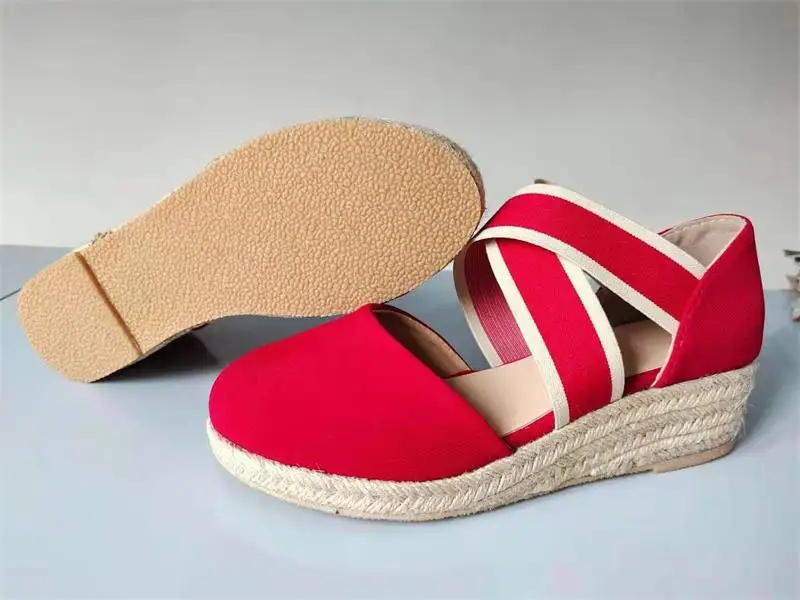 Sandals for Women Summer 2022 Casual Wedge Ladies Shoes New Pointed Toe Closed Toe Hemp Heel Slip On Beach Footwear Sandalias