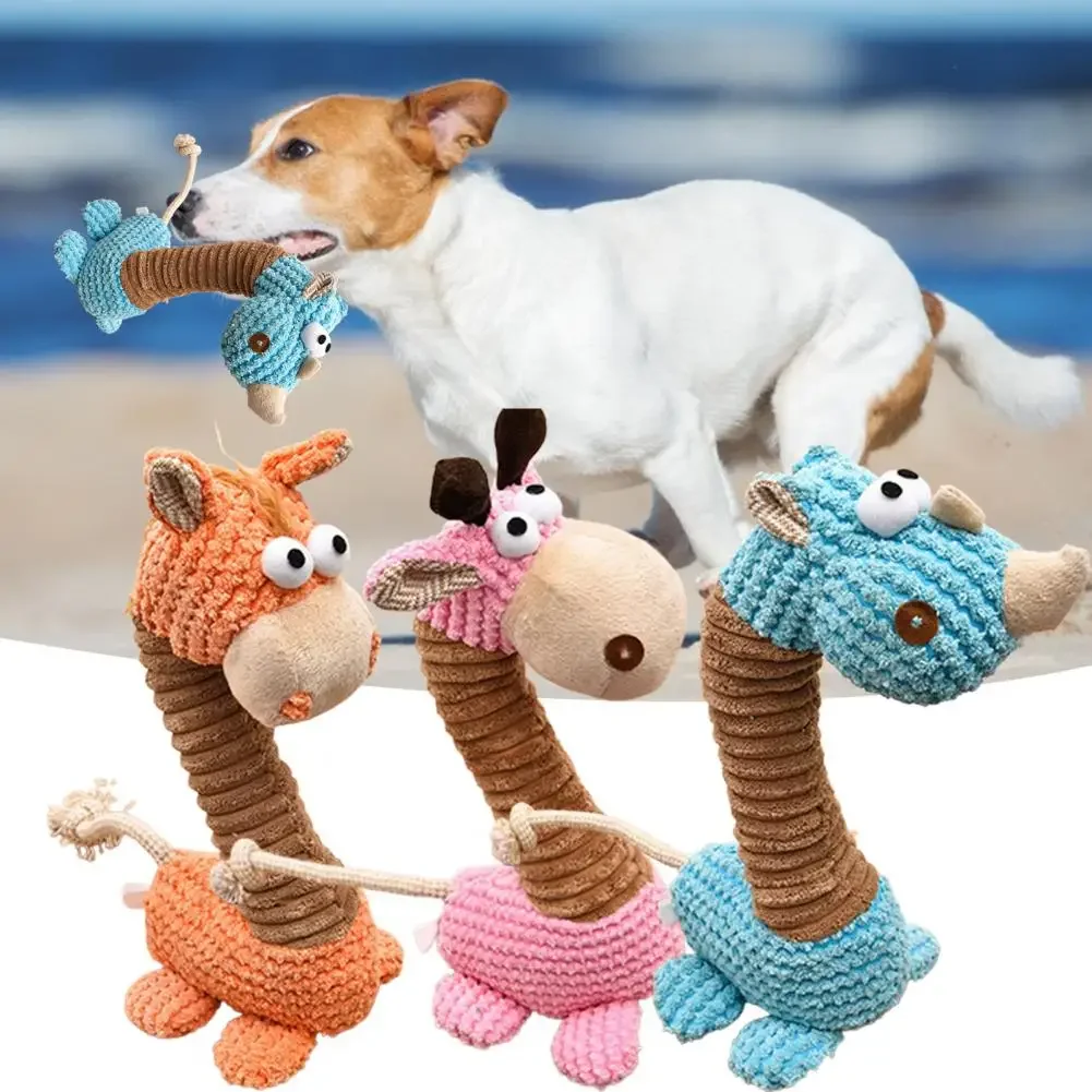 

Dog Squeaky Toy Soft Pet Chew Interactive Cartoon Giraffe Shape Bite Resistant Dog Teething Plush Toy Pet Supply Pet Supplies