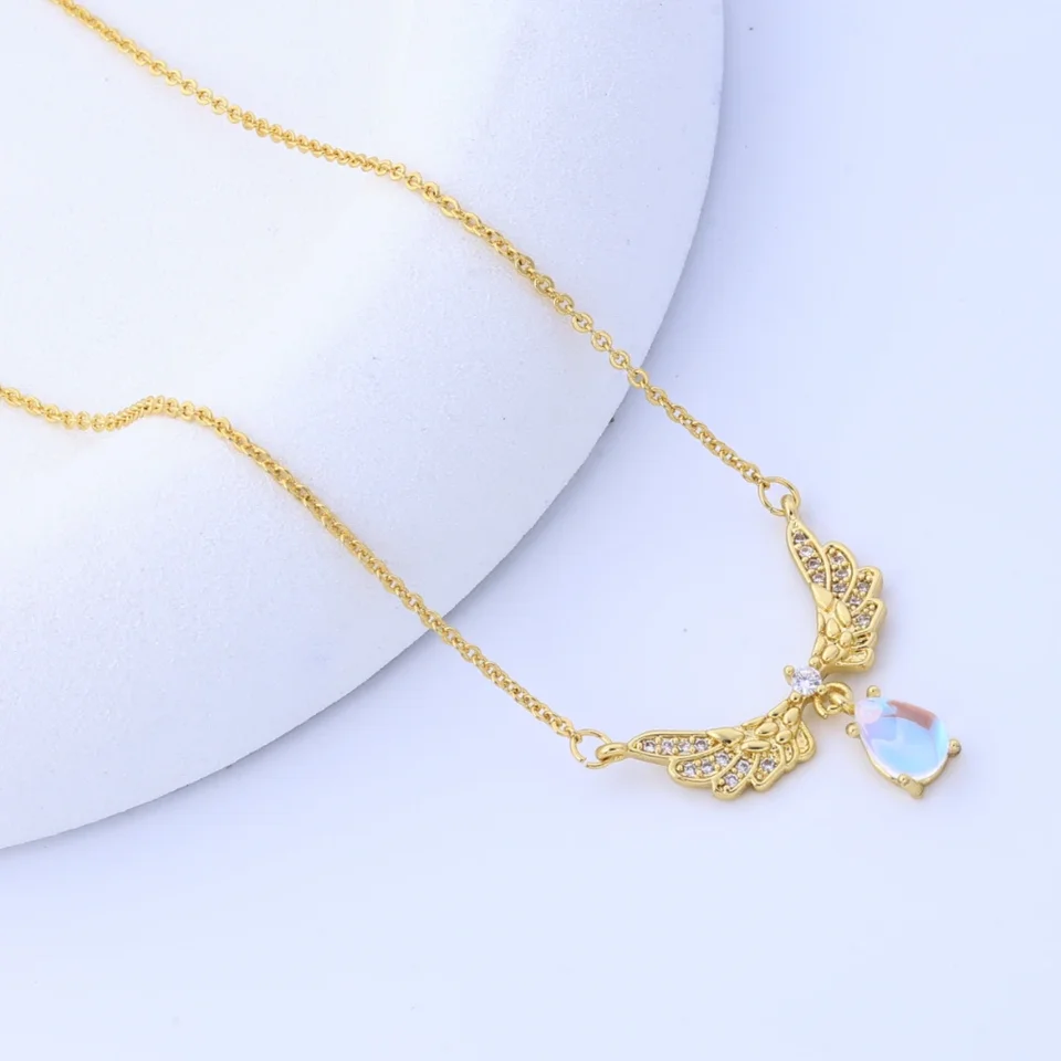 Dazzling Gemstone Angel Wings Titanium Steel Necklace