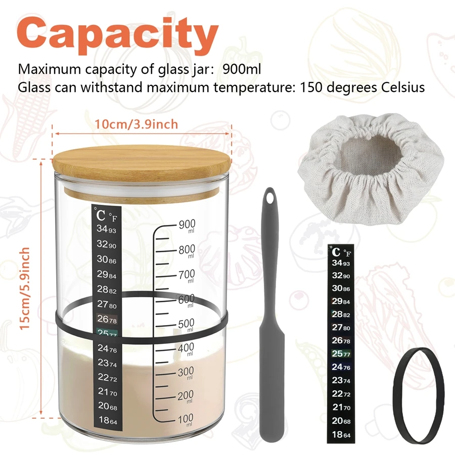 Sourdough Starter Jar Kit Clear Glass Heat Resistant Sourdough Starter Container Baking Fermentation Jar Food Storage 24oz/34oz