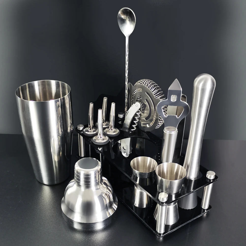 Boston Cocktail Shaker Stainless Steel Muddler Sticks Fruit Bar Tools Wine Tools With Rack 14Pieces