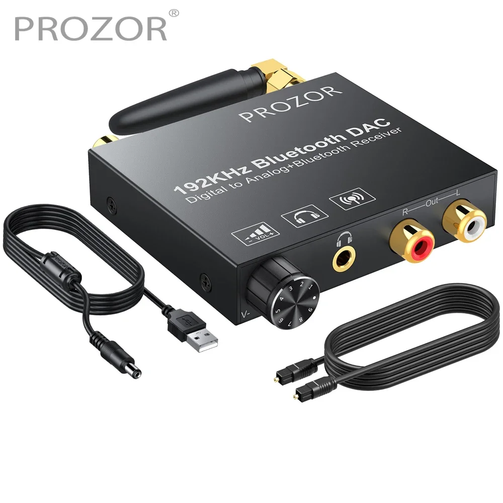 Audio Converter Adapter 192kHz DAC Bluetooth-Compatible Receiver Volume Control Digital Optical Coaxial Toslink to Analog