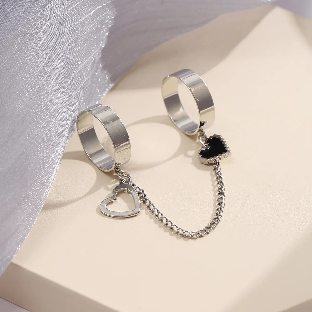 

Unique Punk Style Simple Bracelet Glossy Tassel Chain Ring Fashion Trend Mosaic Love Heart Chain Ring