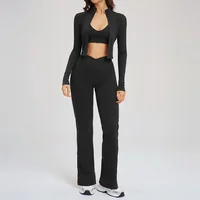 Ensemble de yoga 3 pièces pour femmes, vêtements de sport, ensemble de tenue de sport, vêtements de fitness féminins, leggings à taille haute à fermeture éclair, manches longues, combinaison de sport 5