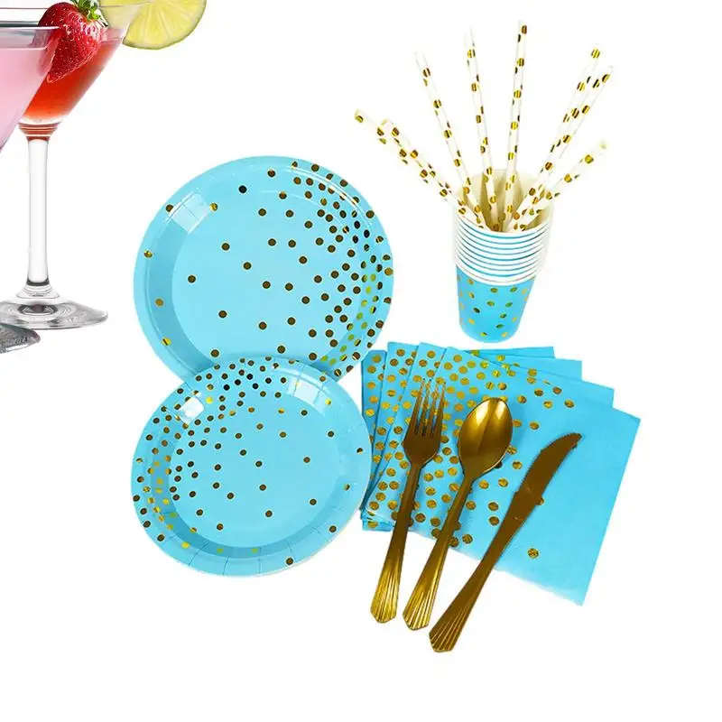 

Golden Dot Dinnerware Set Reception Dinnerware Set Portable Dinnerware Set With Gold Foil Polka Dot Pattern For Party Birthday