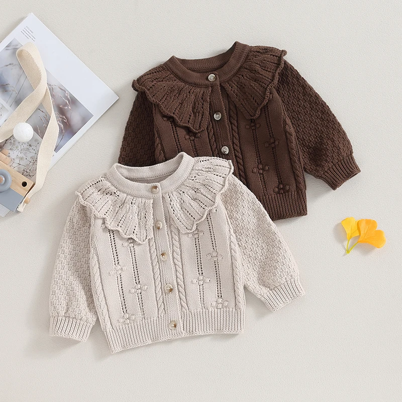 

Bmnmsl Baby Girls Knitted Cardigan Sweater Doll Collar Crochet Button Closure Cardigan Outerwear