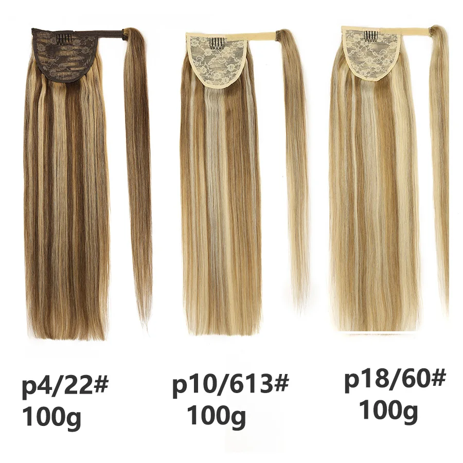 Straight Human Hair Ponytail Extensions 100% Virgin Natural Brazilian Remy Wrap Clip In Hair Horsetail Ponytail For Salon 6