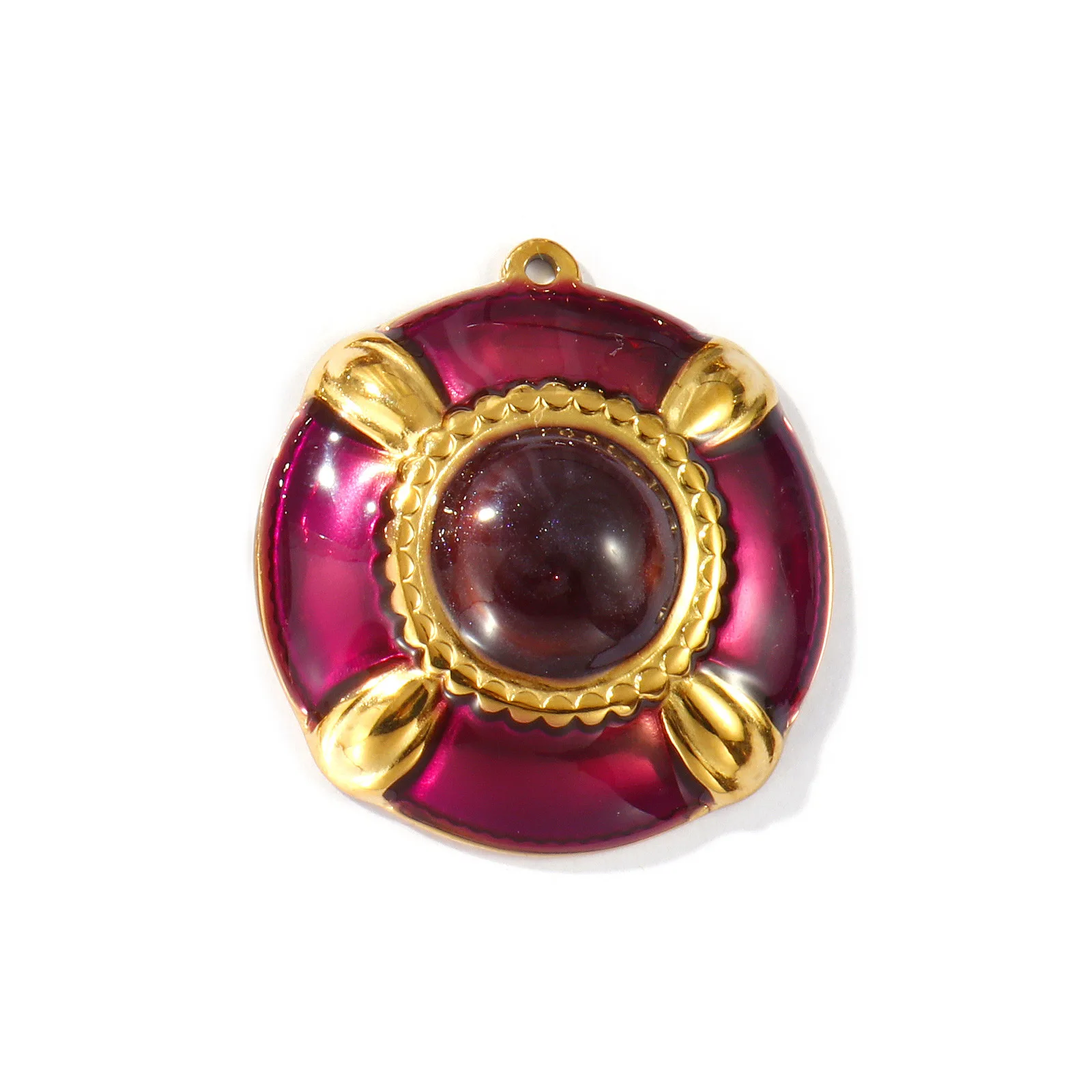 2 Stück wasserdichte 304-Edelstahl-Charms, 18 Karat vergoldet, Emaille-Herz, runde Anhänger für DIY-Halsketten-Schmuckherstellung – Detail 8