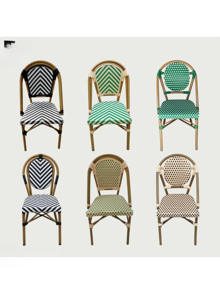 French Dining Chair Cafe Table Chair Nordic Rattan Retro Back Stool Balcony Leisure Rattan Courtyard Outdoor