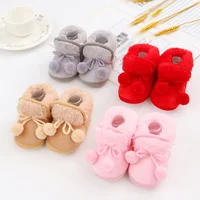 Winter Snow Baby Boots Faux Fur Warm Fluff Balls Indoor Cotton Soft Sole Infant Newborn Toddler Baby Shoes 0-18M 2