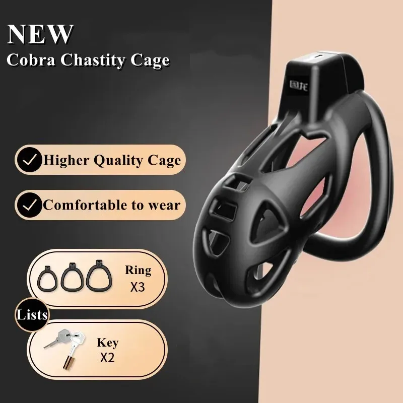 New Upgrade Cobra Penis Cage Lock with 3 Size Cock Rings Prince Albert Chasity for Couples Anti Cheating Sex Toys