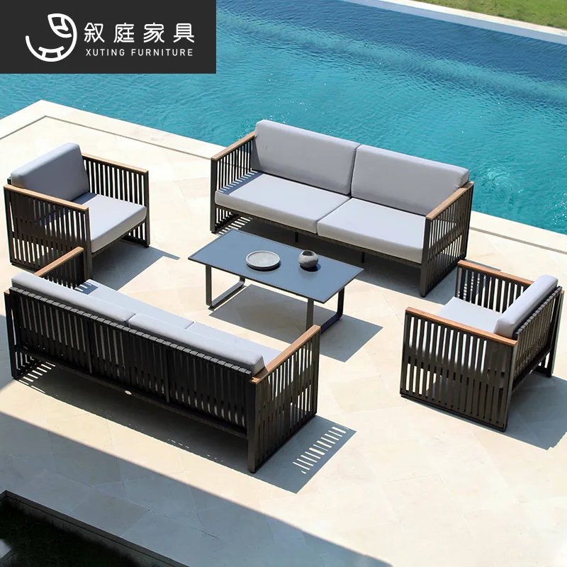 

Outdoor sofa rattan woven leisure courtyard stainless steel rattan sofa combination villa garden imitation rattan furniture