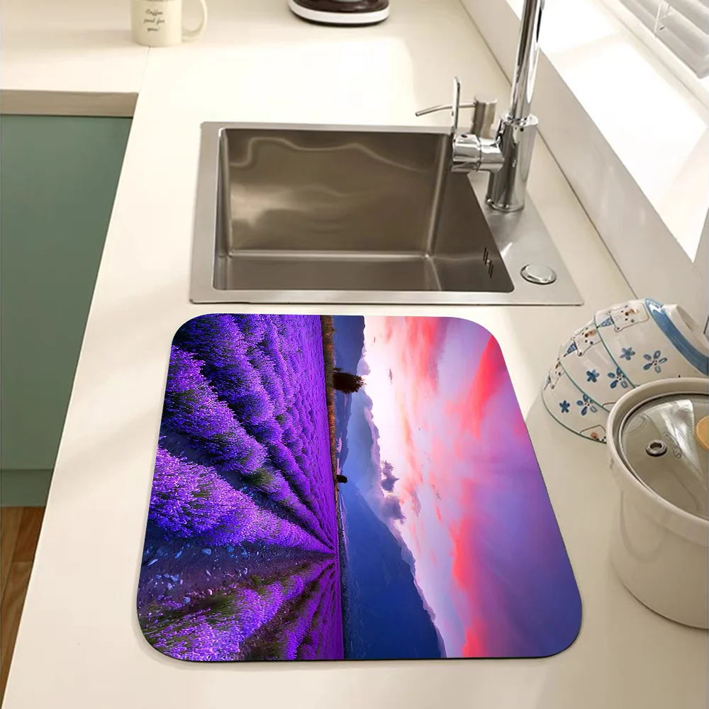 Lavender Flower Kitchen Absorbent Pad Dry Draining Mat Sink Washstand Coffee Machine Pads Table Placemat Faucet Anti Splash 4