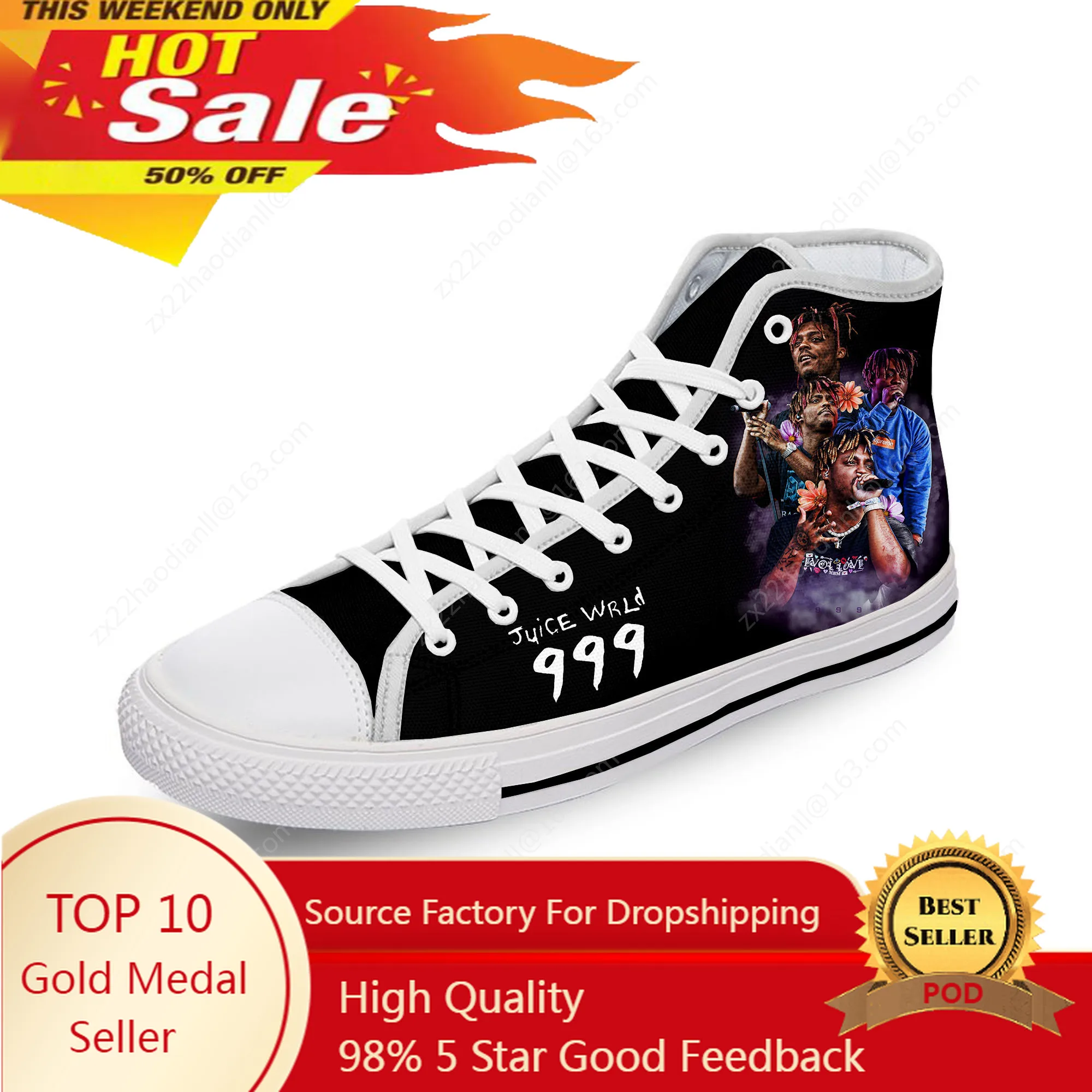 

juice wrld Hip Hop Rapper Cool White Cloth Fashion 3D Print High Top Canvas Shoes Men Women Lightweight Breathable Sneakers