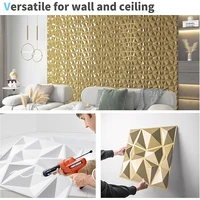 12 ชิ้น 30x30 เซนติเมตรสีทองแชมเปญ 3D ผนังแผง Shining Gold 3D สติ๊กเกอร์ติดผนังงานแต่งงานพื้นหลัง wall art ไม้กระดาษ 3