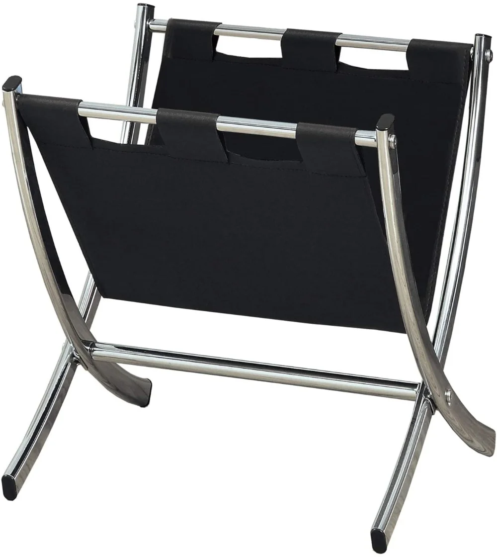 Black Leather-Look/Chrome Metal Magazine Rack camping chairs folding chair   Beach Chair leather look chrome metal magazine rack camping chairs folding chair beach chair