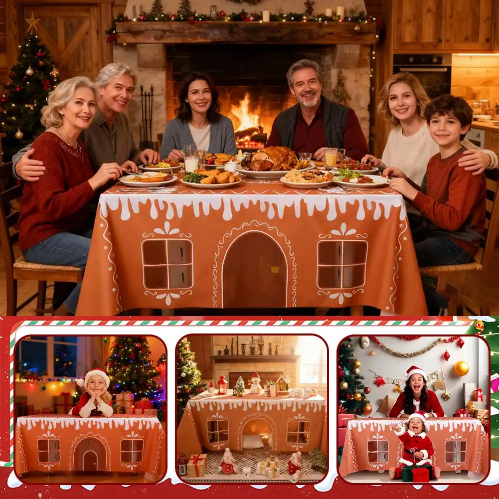 AnyDesign Nappe De Noël Rose 152,4 X 264,2 Cm - Motif Maison En Pain D'épice - Nappe Rectangulaire Pour Noël, Maison, Ferme, Pique-nique, Salle à Manger
